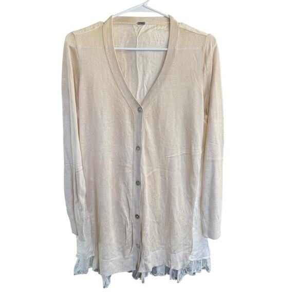 Chan Luu Cardigan Women's Button Up Lightweight Lace Sequins L/XL Tan Feminine - Picture 1 of 10